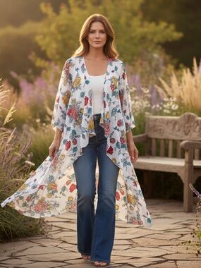 LuLaRoe Elegant & Effortlessly Refined Floral Kimono with Beautiful Color Pale